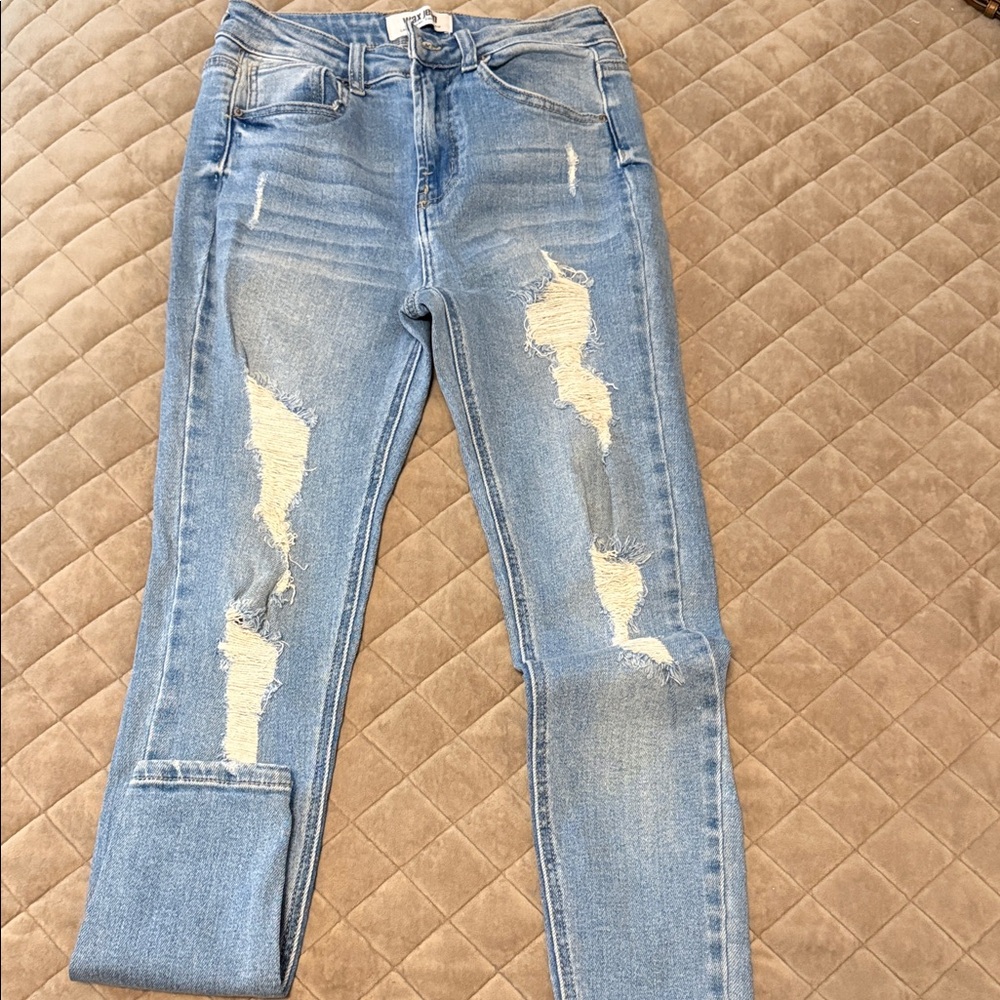 Wax Jean Women's Light Blue Distressed Skinny Jeans